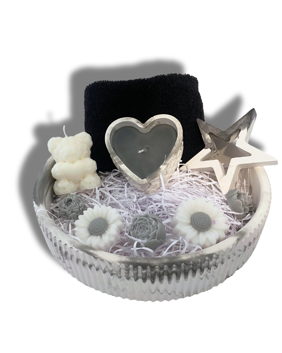 Monochrome Pamper Hamper | Black & White Spa Gift Set with Concrete Candle, Soaps & Towel