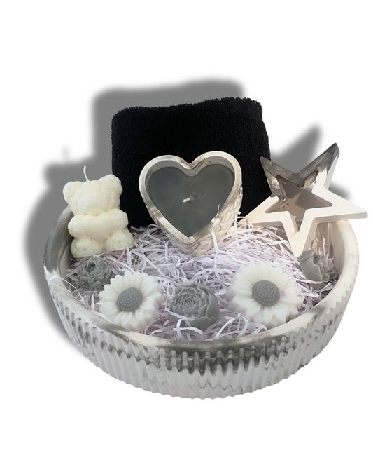 Monochrome Pamper Hamper | Black & White Spa Gift Set with Concrete Candle, Soaps & Towel